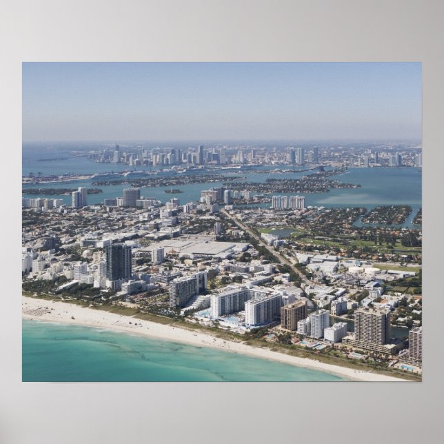 Poster USA, Floride, Miami, Cityscape avec plage 3 (Devant)