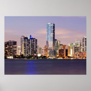 Poster USA, Floride, Miami skyline à crépuscule 2