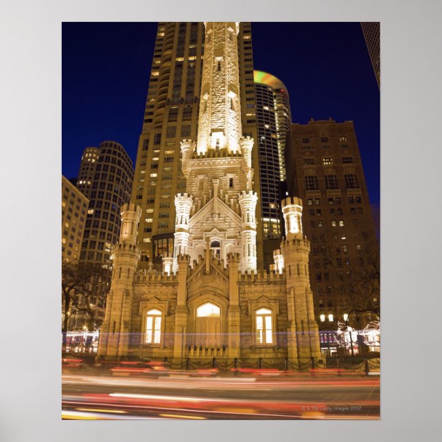 Poster USA, Illinois, Chicago, Water Tower illuminée (Devant)