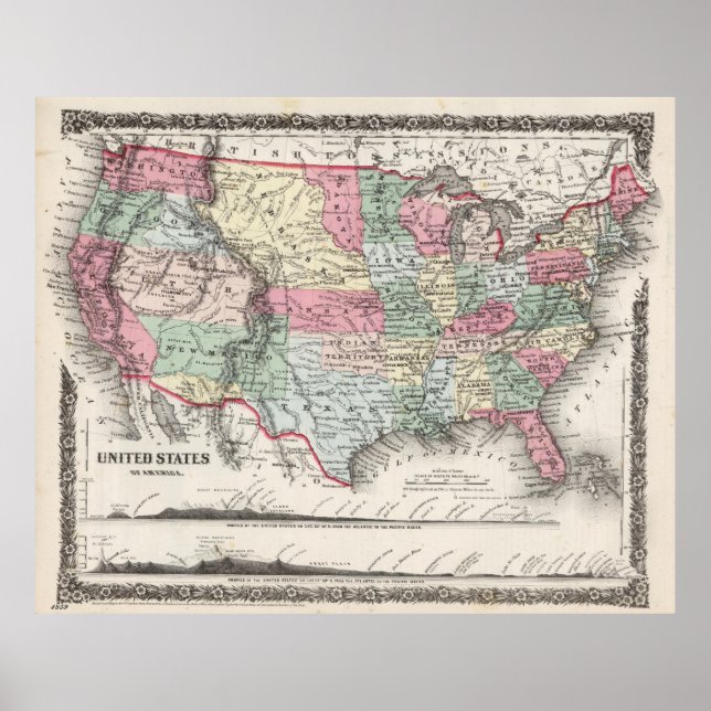Poster USA Map 1859 (37"X30")USA Map 1859 37X30 (Devant)