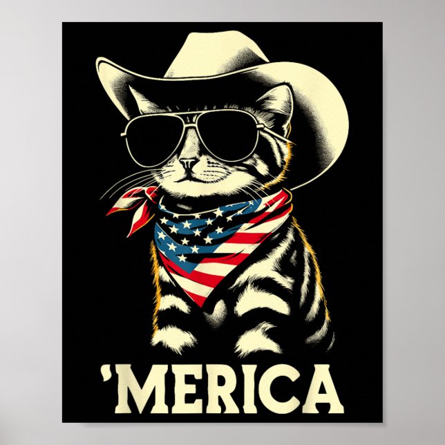 Poster Usa Merica Chat 4 juillet Hommes Femmes Enfants Fu (Devant)