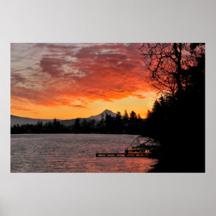 Poster USA, Oregon. Blue Lake and Mt Hood At Sunrise