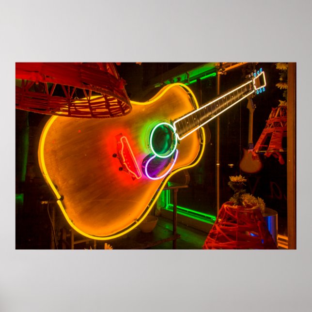 Poster USA, Texas, Austin. Guitare Neon au Blackmail (Devant)