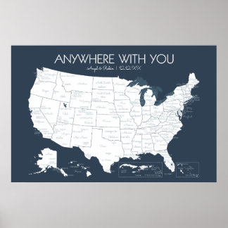 Poster USA Travel Map pour les couples à Pin Places visit