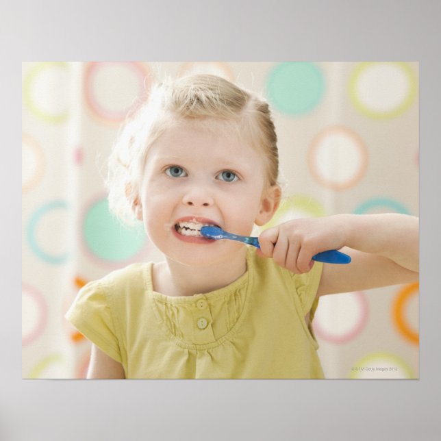 Poster USA, Utah, Lehi, fille (2-3) brossant les dents (Devant)