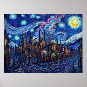 Poster Usine de Chocolat Wonka Nuit Étoilée Paysage de Fi