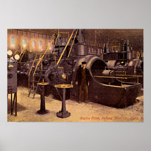 Poster Usine sidérurgique 1910 de salle des machines de