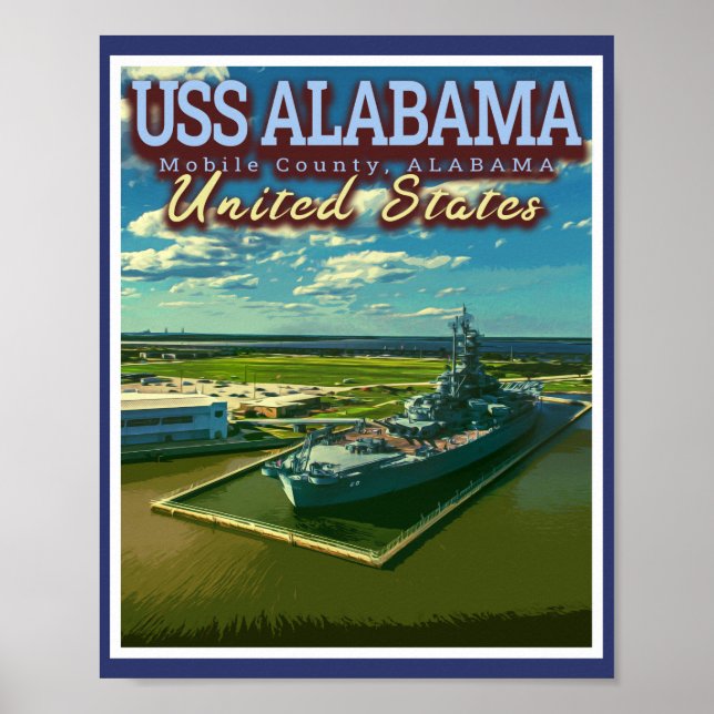 POSTER USS ALABAMA BATTLESHIP - MOBILE ALABAMA USA (Devant)