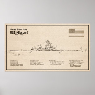 Poster USS Missouri - Plan directeur des navires SD