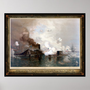 Poster USS Monitor engageant le CSS la Virginie - 1862