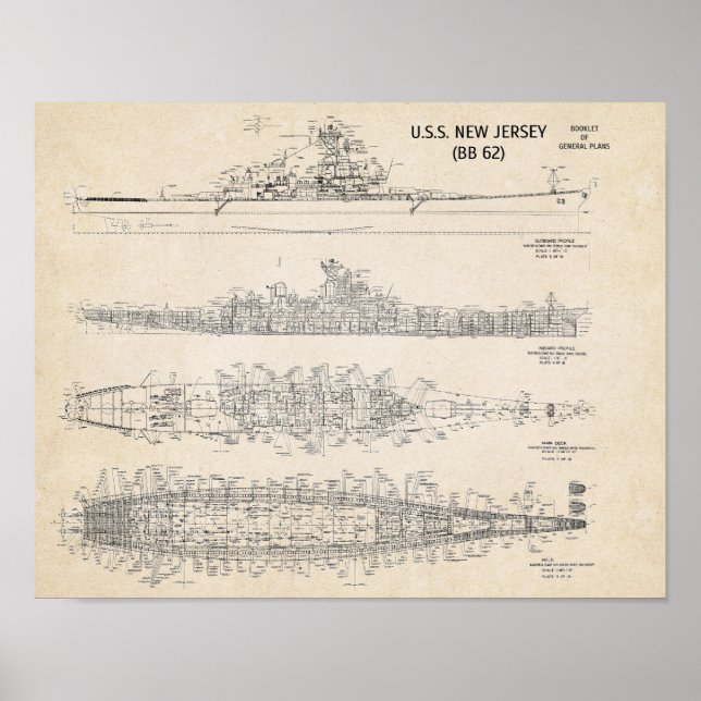 Poster USS NEW JERSEY Blueprint (Devant)