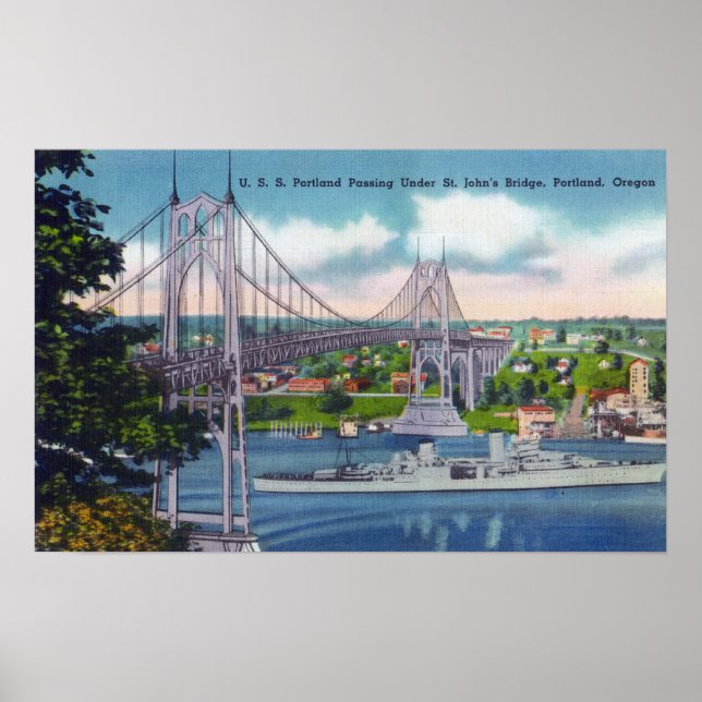 Poster USS Portland passe sous le pont St. John's (Devant)