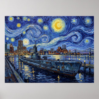 Poster USS Torsk Baltimore Sous-marin Nuit étoilée