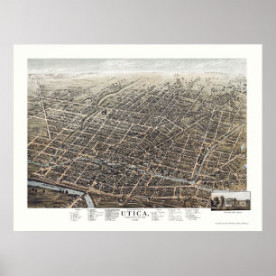 Poster Utica, NY Carte panoramique - 1873