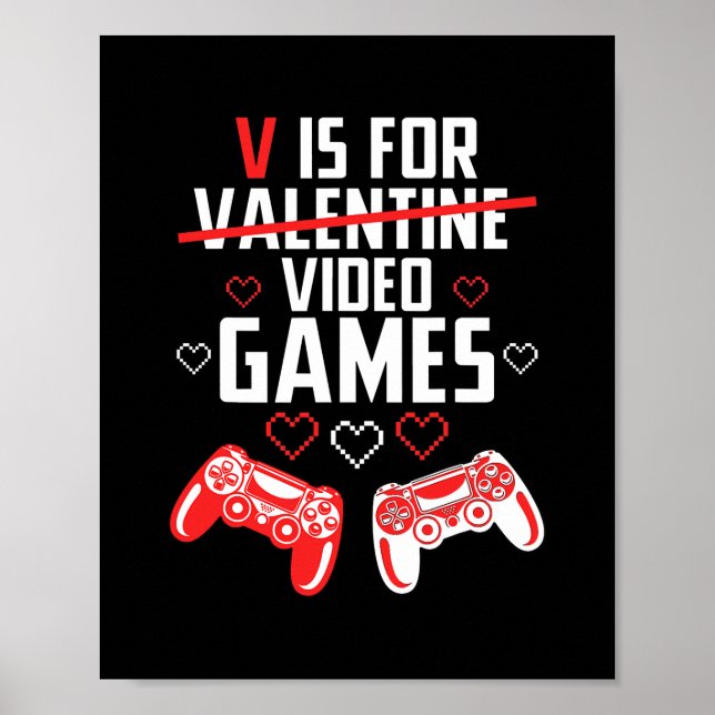 Poster V est pour Jeux Vidéo Valentines Joueur Joueur gar (Devant)