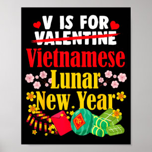 Poster V est pour la Saint-Valentin drôle Nouvel An vietn