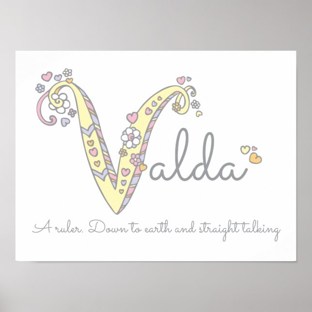 Poster V monogramme art Valda filles nom signifiant affic (Devant)