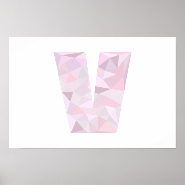 Poster V - Triangles Poly Faible - Gris Violet Rose Neutr (Devant)