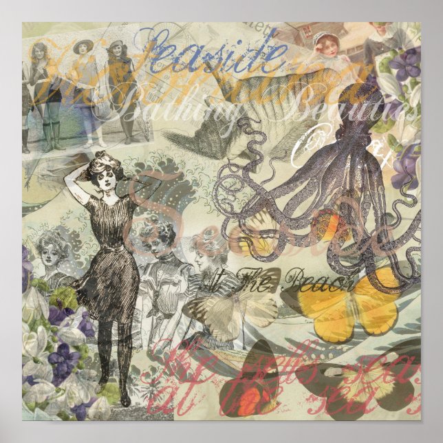 Poster Vacances à la plage Pieuvre Victorien Gothique Amu (Devant)