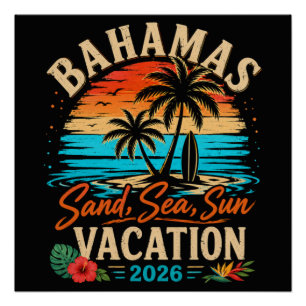 Poster Vacances Bahamas Sable Mer Soleil 2026