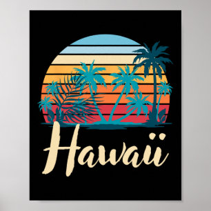 Poster Vacances d'été rétro hawaïennes Palmiers Tropical