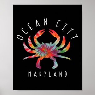 Poster Vacances d'été tie-dye de crabe de Ocean City Mary