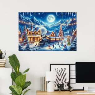 Poster Vacances d'hiver Express peinture de train