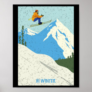 Poster Vacances d'hiver Ski Noël X-mas Ski Skieuse