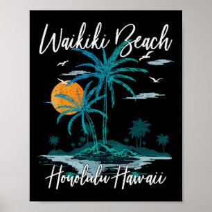Poster Vacances en famille coucher de soleil rétro Honolu
