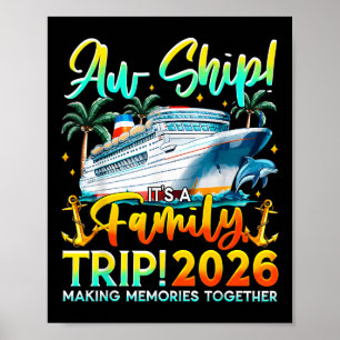 Poster Vacances en famille drôles de bateau de croisière 