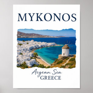 Poster Vacances sur l'île grecque Mykonos Vie côtière de