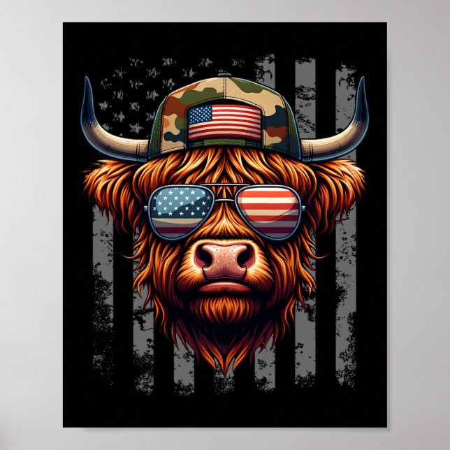 Poster Vache 4 juillet Drapeau États-Unis Papa Père Améri (Devant)
