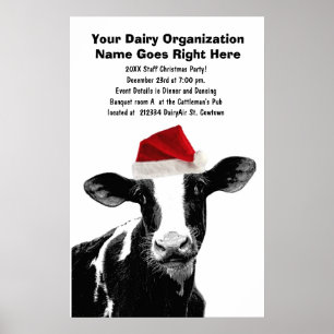 Poster Vache à Père Noël - vache laitière utilisant le