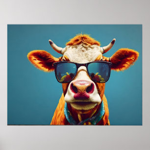 Poster Vache avec lunettes de soleil