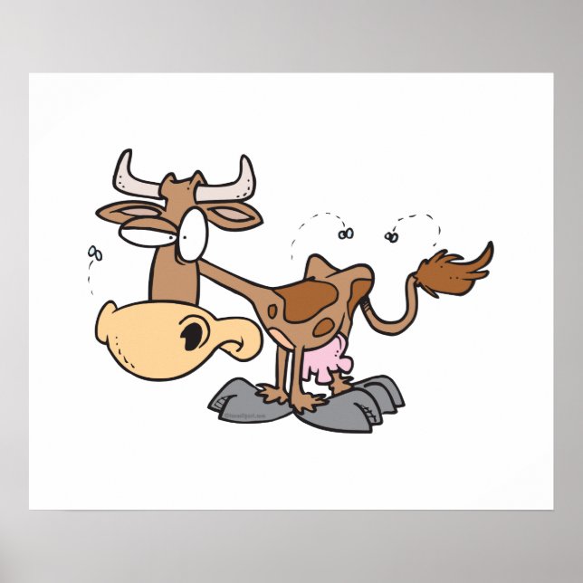 Poster vache brune mignonne et stupide entachée de mouche (Devant)