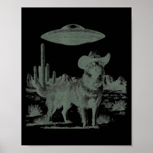 Poster Vache cow-boy drôle extraterrestre ovni rencontre