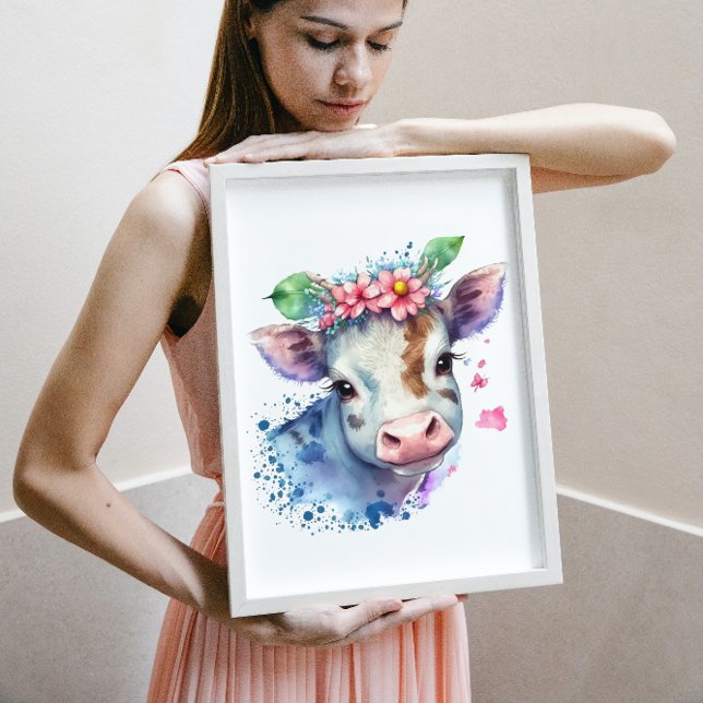 Poster Vache de ferme et pépinière Fleur sauvage à l'aqua (Créateur téléchargé)
