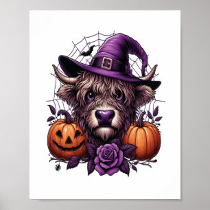 Poster Vache de Halloween des Highlands sorcière