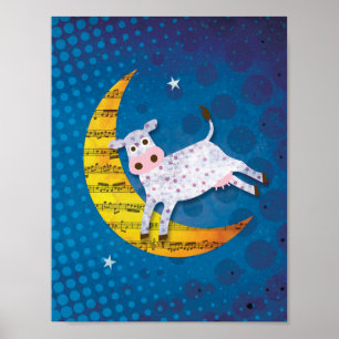 Poster Vache de l'art populaire sauta par-dessus la lune 