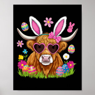 Poster Vache de Pâques mignonne Lapin de Pâques Farmer Fe