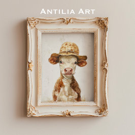 Poster Vache de Whimsical avec peinture Casquette Veau de