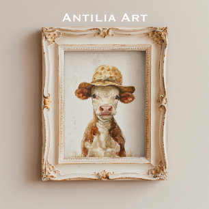 Poster Vache de Whimsical avec peinture Casquette Veau de