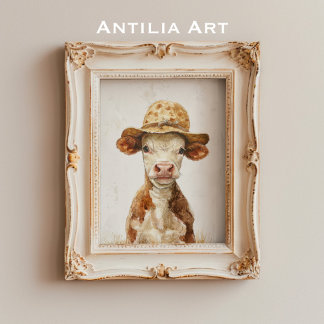 Poster Vache de Whimsical avec peinture Casquette Veau de