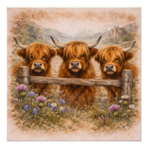 Poster Vache des Highlands - Animaux à l'aquarelle