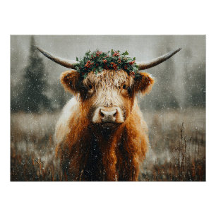 Poster Vache des Highlands avec couronne de couronne de N