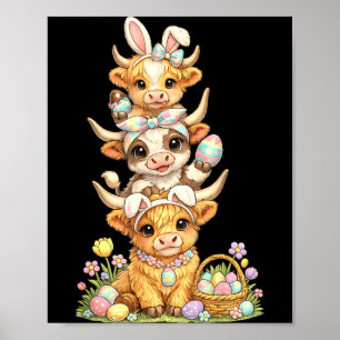 Poster Vache des Highlands de Pâques occidentale Lapin mi