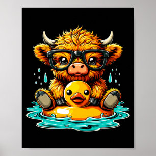 Poster Vache des Highlands et canard en caoutchouc nagean