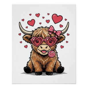 Poster Vache des Highlands mignonne Saint-Valentin lunett