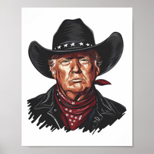 Poster Vache drôle Western Cowboy Donald Trump Drapeau am