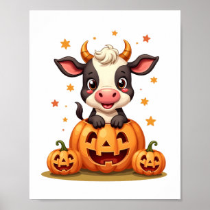 Poster Vache du jardin de citrouilles